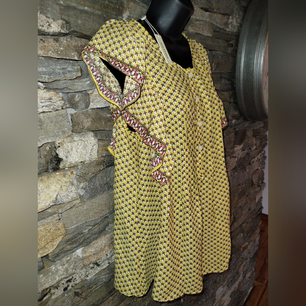 Max Studio NWT Yellow Patterned Blouse Ruffle Sleeves - Picture 7 of 9